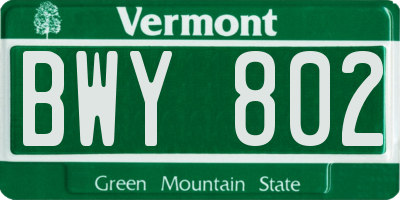 VT license plate BWY802