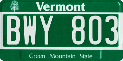 VT license plate BWY803