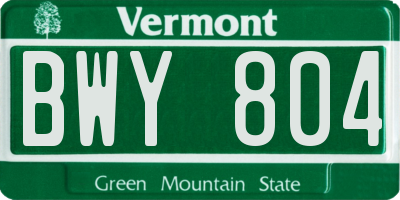 VT license plate BWY804