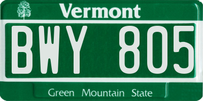 VT license plate BWY805
