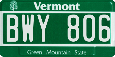 VT license plate BWY806
