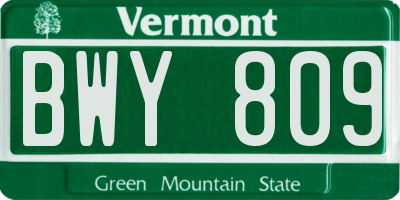 VT license plate BWY809