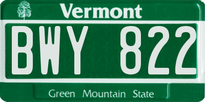 VT license plate BWY822