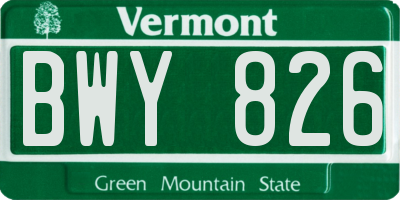 VT license plate BWY826