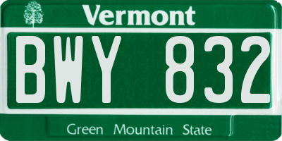VT license plate BWY832