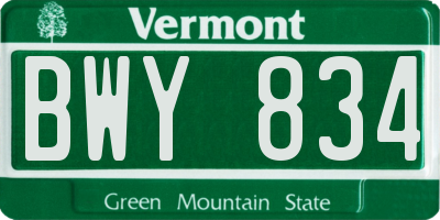 VT license plate BWY834