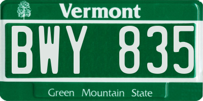 VT license plate BWY835