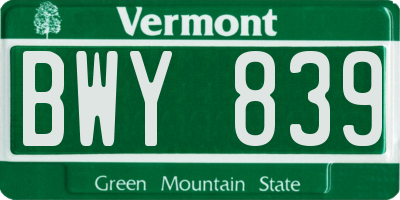 VT license plate BWY839