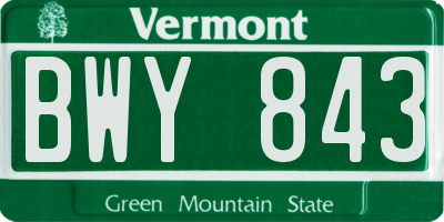 VT license plate BWY843