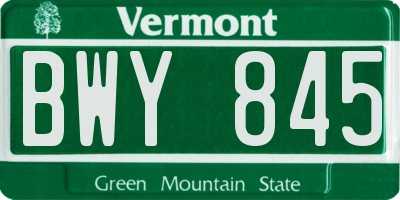 VT license plate BWY845