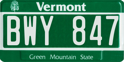 VT license plate BWY847
