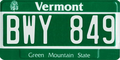 VT license plate BWY849