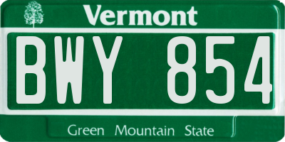 VT license plate BWY854