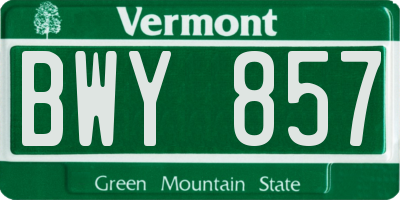 VT license plate BWY857
