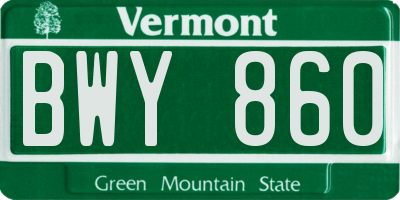 VT license plate BWY860