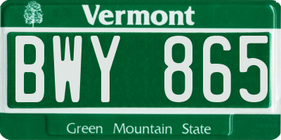 VT license plate BWY865