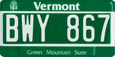VT license plate BWY867