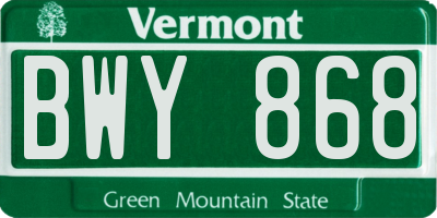VT license plate BWY868