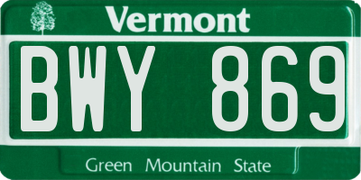 VT license plate BWY869