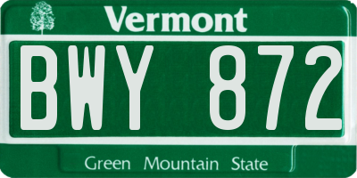 VT license plate BWY872