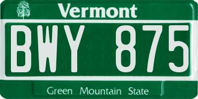 VT license plate BWY875