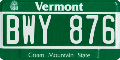 VT license plate BWY876