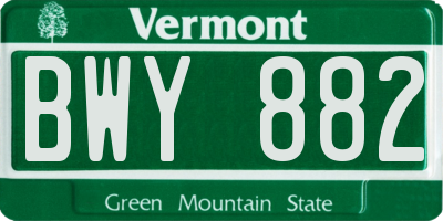 VT license plate BWY882