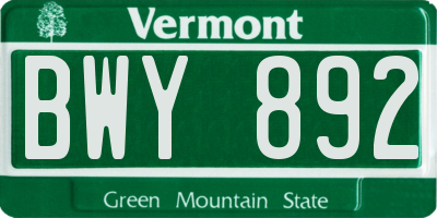 VT license plate BWY892