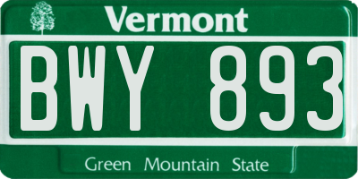 VT license plate BWY893