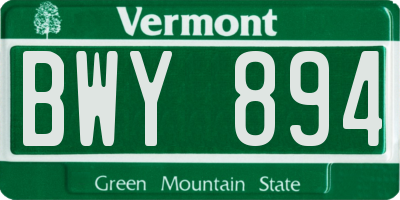 VT license plate BWY894
