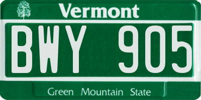 VT license plate BWY905