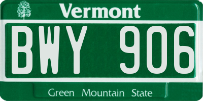VT license plate BWY906