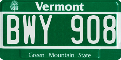 VT license plate BWY908