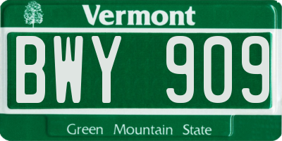 VT license plate BWY909
