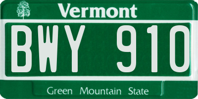 VT license plate BWY910