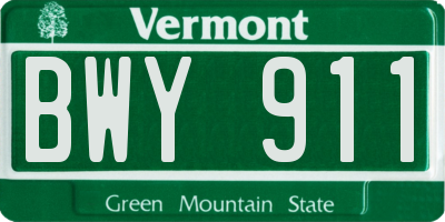 VT license plate BWY911