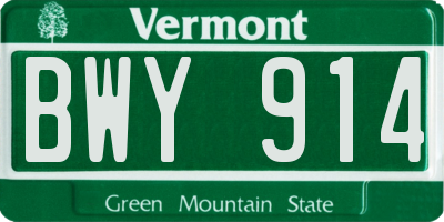 VT license plate BWY914