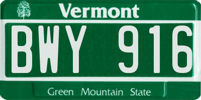 VT license plate BWY916