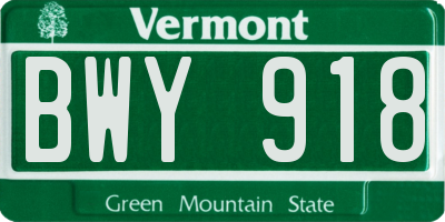 VT license plate BWY918