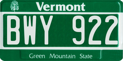 VT license plate BWY922