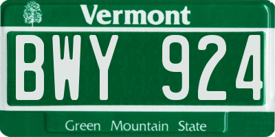 VT license plate BWY924