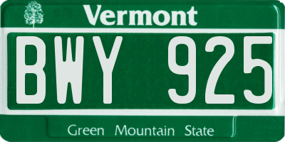 VT license plate BWY925