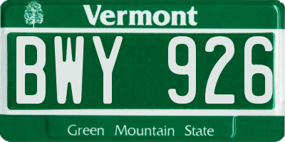 VT license plate BWY926