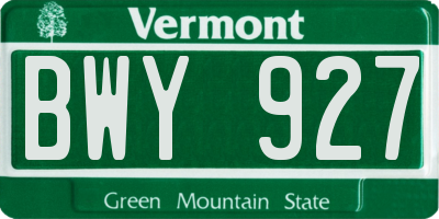 VT license plate BWY927