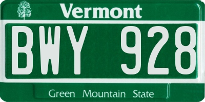 VT license plate BWY928