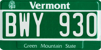 VT license plate BWY930