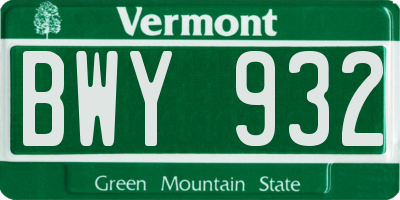 VT license plate BWY932