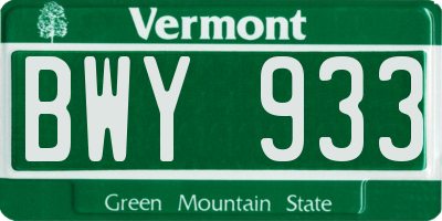 VT license plate BWY933