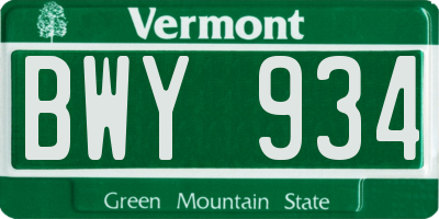 VT license plate BWY934