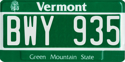VT license plate BWY935